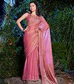 Peach embroidered Two Tone Silk saree with blouse piece