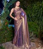 Lavender embroidered Two Tone Silk saree with blouse piece