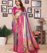 Violet Banarasi Tissue Silk Saree Paithani Woven Border And Contrast Woven Classic Pallu With Blouse