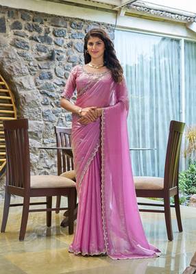 Lavender embroidered Two Tone art silk saree with blouse piece 1