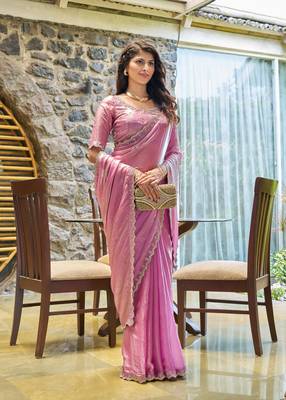 Lavender embroidered Two Tone art silk saree with blouse piece 2