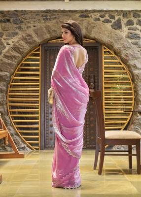 Lavender embroidered Two Tone art silk saree with blouse piece 3