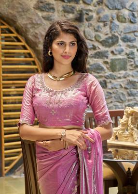 Lavender embroidered Two Tone art silk saree with blouse piece 5