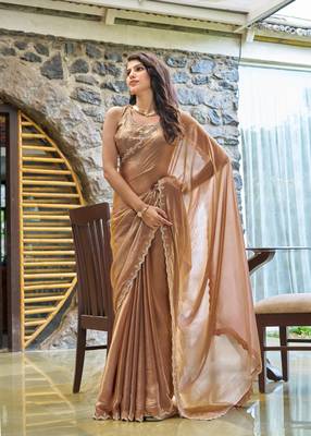 Brown embroidered Two Tone art silk saree with blouse piece 1
