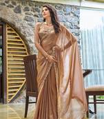 Brown embroidered Two Tone art silk saree with blouse piece