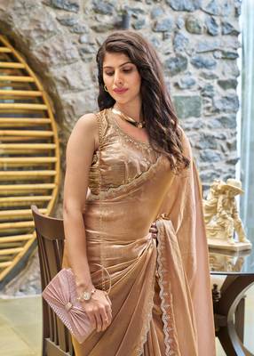 Brown embroidered Two Tone art silk saree with blouse piece 4