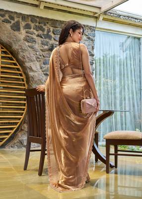 Brown embroidered Two Tone art silk saree with blouse piece 5