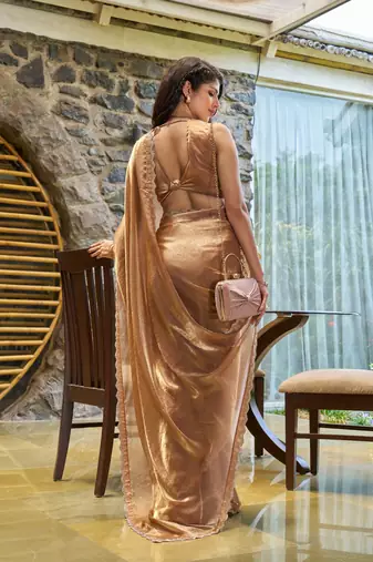Brown embroidered Two Tone art silk saree with blouse piece