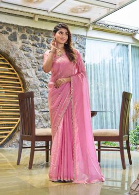 Pink embroidered Two Tone art silk saree with blouse piece 1