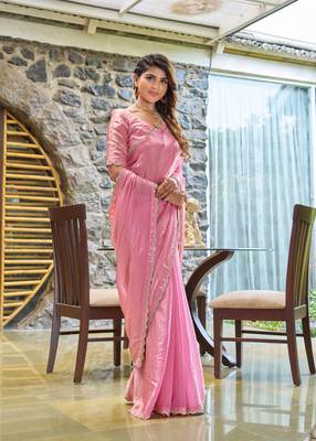 Pink embroidered Two Tone art silk saree with blouse piece 2