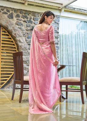 Pink embroidered Two Tone art silk saree with blouse piece 3