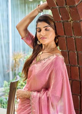 Pink embroidered Two Tone art silk saree with blouse piece 4