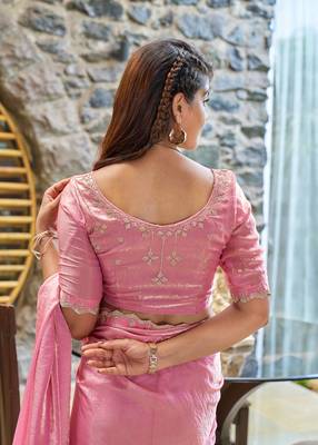 Pink embroidered Two Tone art silk saree with blouse piece 5