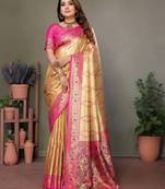 Pink Banarasi Tissue Silk Saree Laheriya Woven Border And Contrast Woven Classic Pallu With Blouse