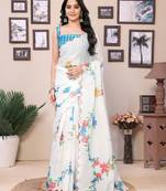 Ready To Wear Sky Blue Kota Doriya Saree Embroidery Work Scallop Border Saree With Blouse