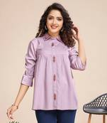  mauve pure viscose floral embroidered shirt style top