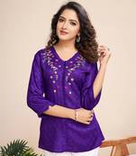 purple pure viscose floral embroidered a-line top
