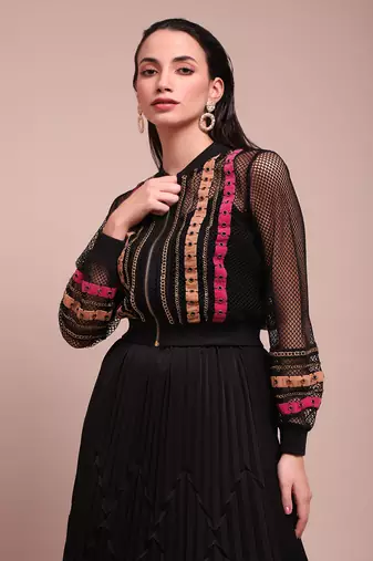 Black luciano mesh jacket with camisole