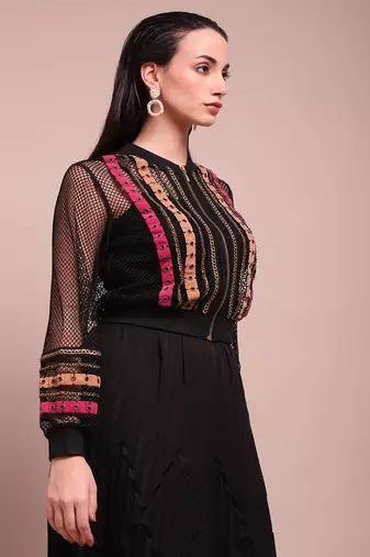 Black luciano mesh jacket with camisole