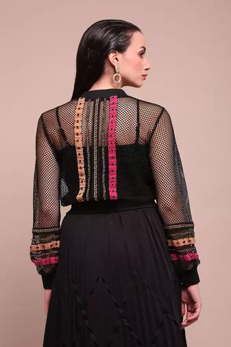 Black luciano mesh jacket with camisole