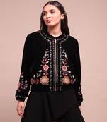 Black tressa velvet bomber jacket