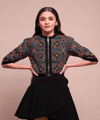 Black estrella velvet crop jacket 3