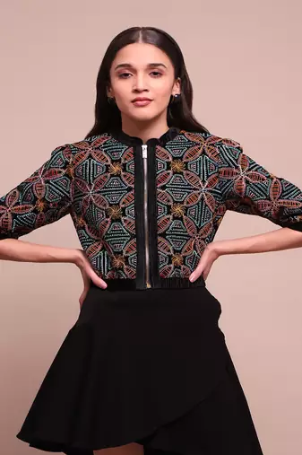 Black estrella velvet crop jacket