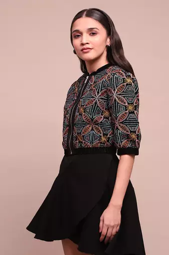 Black estrella velvet crop jacket