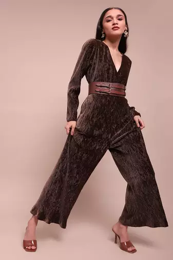Brown caren velvet jumpuit