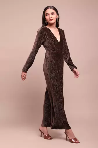 Brown caren velvet jumpuit
