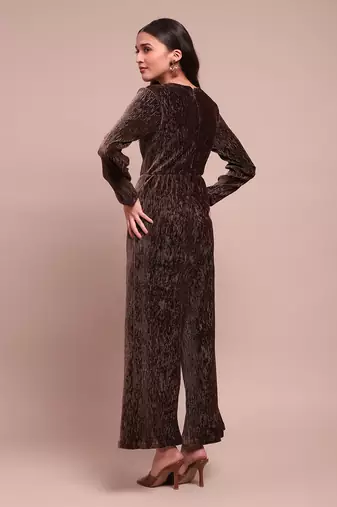 Brown caren velvet jumpuit