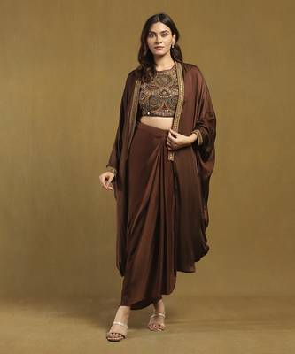Brown yale cape with bustier and skirt co-ord set 1