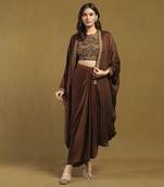 Brown yale cape with bustier and skirt co-ord set