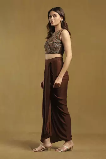 Brown yale cape with bustier and skirt co-ord set