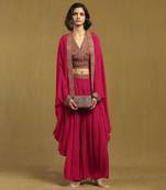 Pink prishan shrug with pant and bustier co-ord set