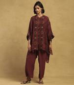 Red kinnauri cape with inner and pant co-ord set