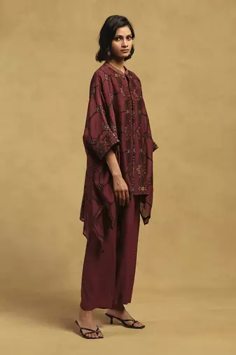 Red kinnauri cape with inner and pant co-ord set