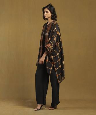 Black kinnauri cape with inner and pant co-ord set 2
