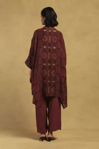 Red kinnauri cape with inner and pant co-ord set
