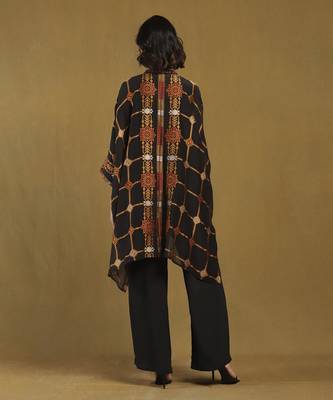 Black kinnauri cape with inner and pant co-ord set 3