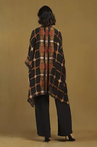 Black kinnauri cape with inner and pant co-ord set