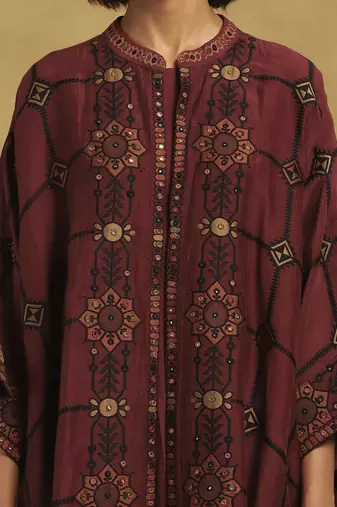 Red kinnauri cape with inner and pant co-ord set