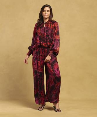Red hriday top with pant co-ord set 1