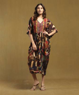 Brown velvet patchwork kaftan dress 1