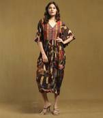 Brown velvet patchwork kaftan dress