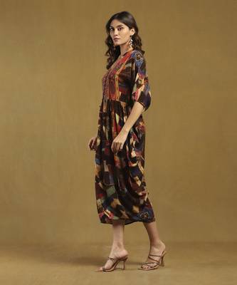 Brown velvet patchwork kaftan dress 2