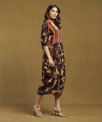 Brown velvet patchwork kaftan dress 3