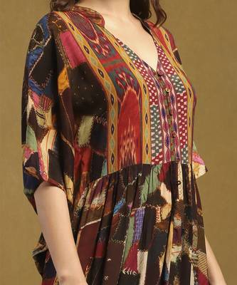 Brown velvet patchwork kaftan dress 4