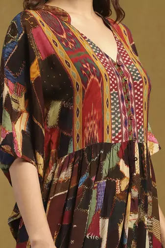 Brown velvet patchwork kaftan dress
