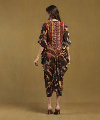 Brown velvet patchwork kaftan dress 5
